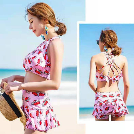 Split Swimsuit Printed Suit Seaside Beach Holiday Swimsuit Skirt Swimsuit Sweet and Cute Travel Holiday Swimsuit Set