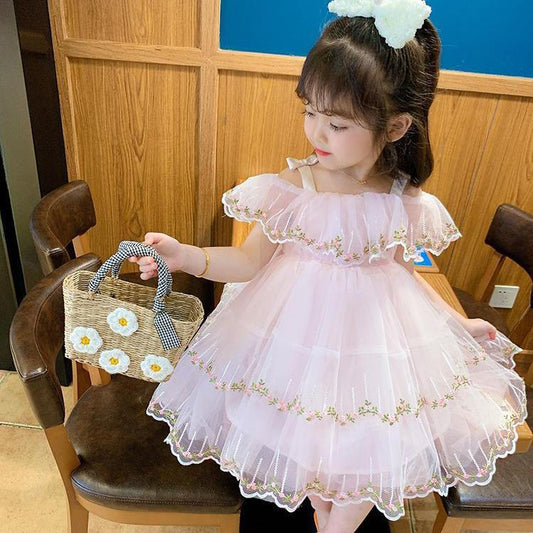 Little Girl Princess Dress Female Baby Dress Summer Dress Girl Net Red Off-shoulder Dress Child Western Style