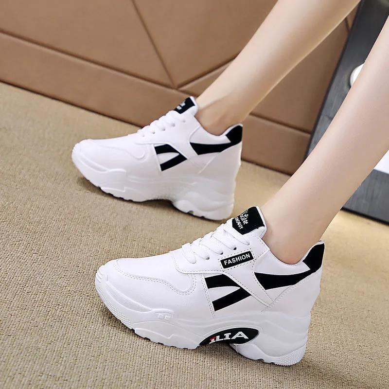 Inner Increase Small White Shoes Women's Autumn Leather Casual Sports Shoes 2021 New Wild Sponge Cake Thick-soled Old Shoes