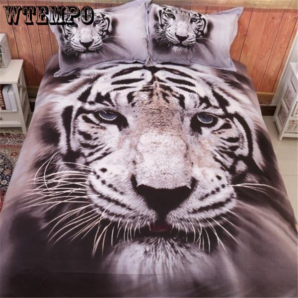 3D Lifelike White Tiger Bedding Set of Duvet Cover Pillowcases Size King,Size Queen,Size Twin