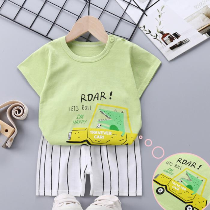 Children's Short Sleeve Suit Korean Style Boys and Girls Set Printing T-shirt + Shorts Two Piece Set