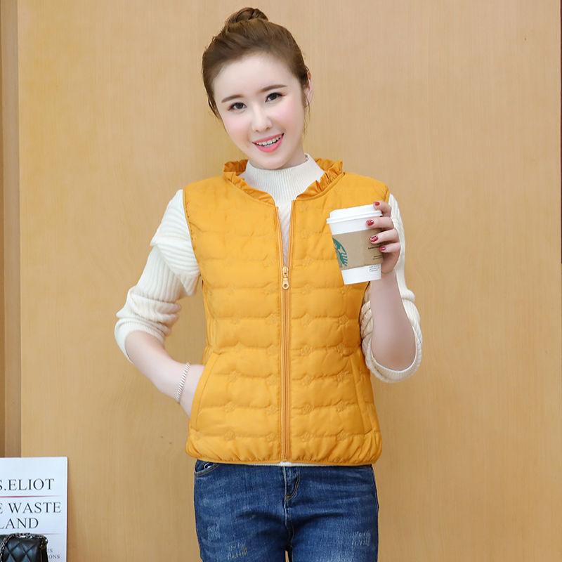 Round Neck Down Cotton Vest Women's Short Light Thin Autumn and Winter Thin Cotton Waistcoat Waistcoat Bread Cotton Vest Jacket