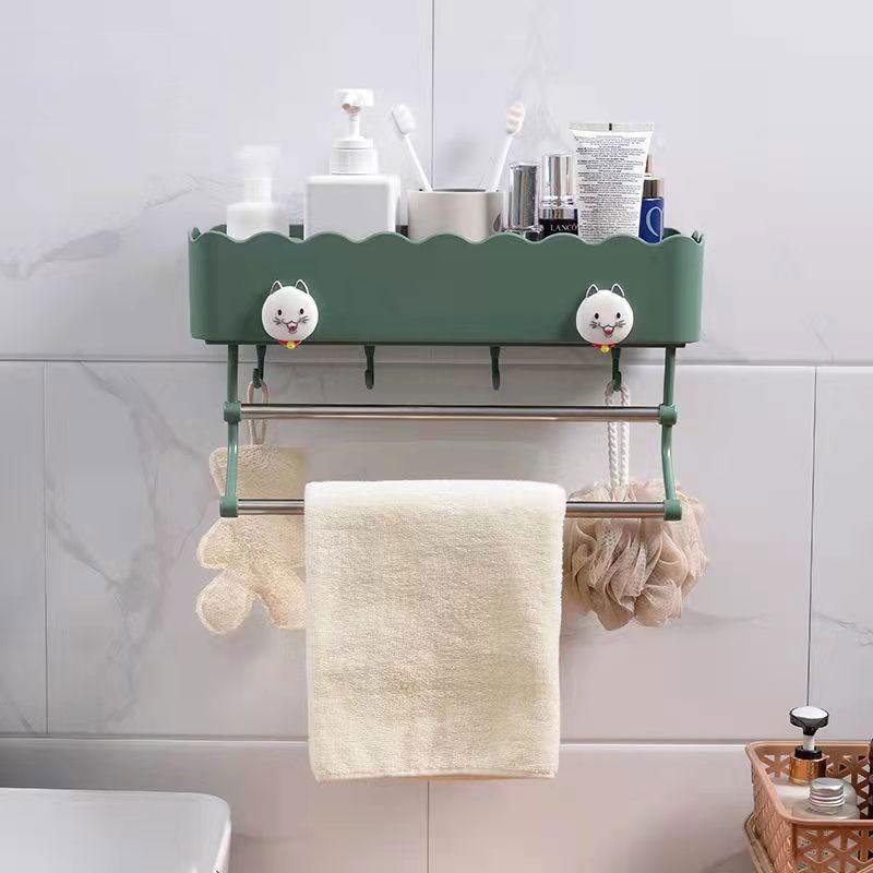 38cm Towel Rack with Hook with Kitchen Storage Rack Bathroom Wall Shelf Bathroom Free Punching Multifunctional Hanging Storage Rack