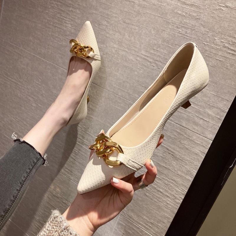 Spring and Autumn All-match Stiletto Metal Buckle Shallow High Heels Pointed Toe Stiletto High Heels Women's Shoes