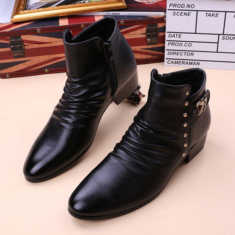 Men's Martin Boots Pointed Toe Leather Boots British Style Ankle Boots Men's Boots High Top Shoes