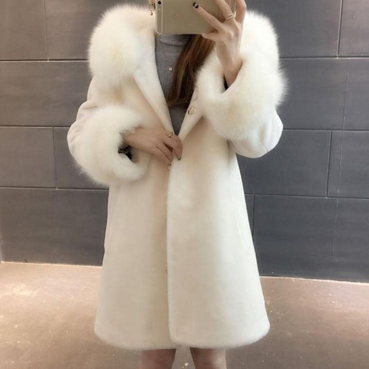 Lamb Fur Mink Loose Coat Winter Ladies Fur Coat Plush Thickening Medium Length Women's Leather Coat Plus Size