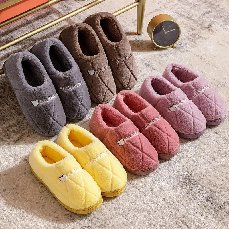 Home Slippers Thick-soled Cartoon Male Cotton Slippers Female Indoor Cute Plush Couple Cotton Slippers