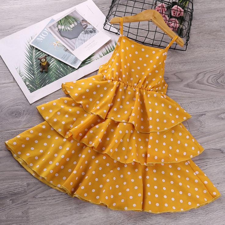 Toddler Child Summer Baby Girls' Polka Dot Printing Suspender Sleeveless Princess Dress Folded Cake Skirt Sweet Wind