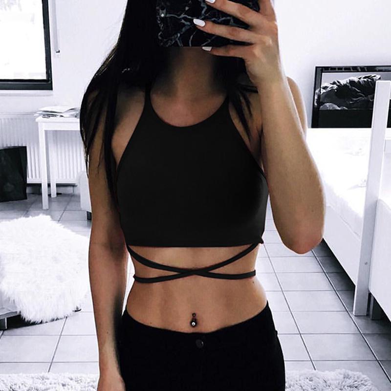 Women Cross Strap Tank Crop Tank Tops Summer Underwear Bras Off Shoulder Bralette Solid Black