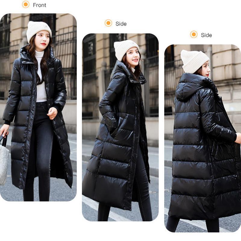 Fashion Ladies Down Hooded Cotton Jacket Winter Plush Thickening Warm Cotton Jacket Large Size Super Long Slim Jacket