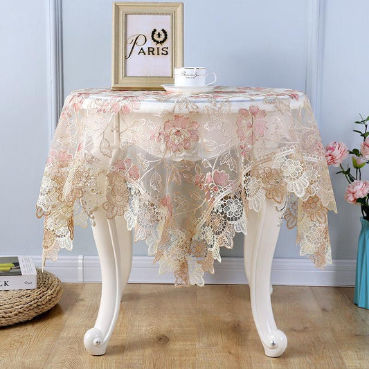 European-style Pastoral Lace Coffee Table Cloth Hollow Table Cloth Rectangular Square Table Round Table Yarn Embroidery Bedside Table TV Cover Cloth