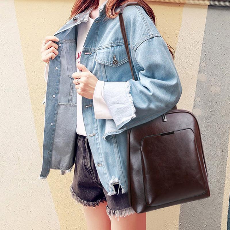 Vintage Backpack Leather Women Backpack Large Capacity School Bag For Girls Leisure Shoulder Bags