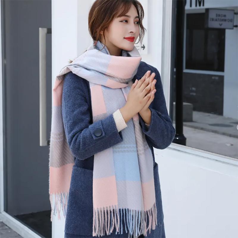 Scarves Womens Winter Korean Style Plaid Temperament Warm Shawl All-match Long Thick Bib