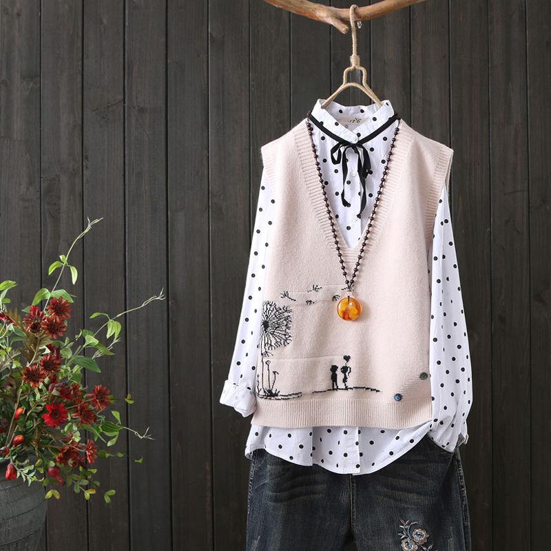 Short College Style Knitted Vest V-neck Pullover Wool Vest Women's Outer Sleeveless Sweater