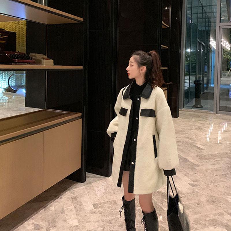 Fashion Lamb Wool Women's Coat Autumn and Winter All-match Korean Style Loose Short Fur One-piece Woolen Coat