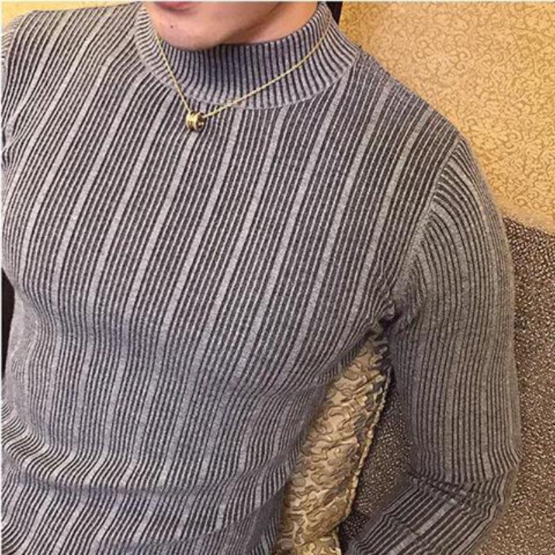 Half Turtleneck Sweater Men's Long-sleeved Sweater Korean Version of Slim High-neck Striped Sweater Men's Bottoming Shirt