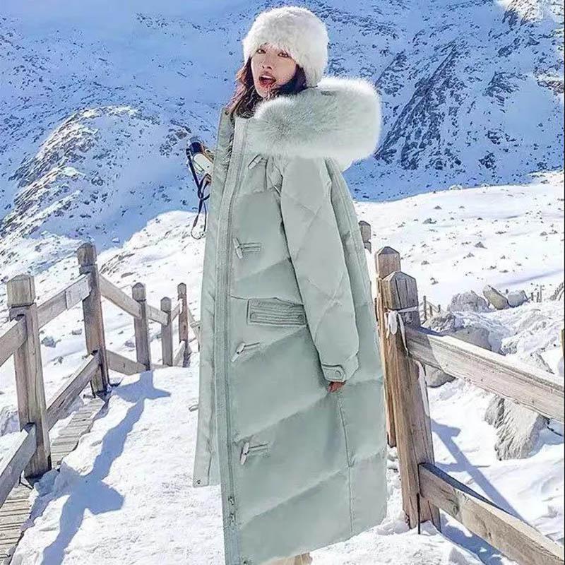 Down Padded Jacket Women's Long Over-the-knee Cotton-padded Jacket Winter Style Korean Fashion Horn Button Jacket