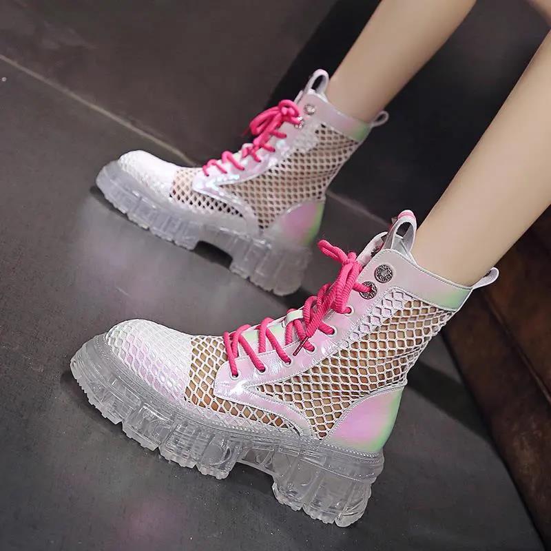 Summer Thin Martin Boots Hollow Breathable Jelly Platform Boots Heighten Boots