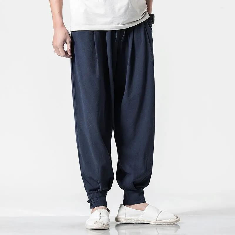 Chinese Style Tang Suit Trousers with Leggings, Men's Cotton and Linen Monk Trousers, Antique Linen Trousers