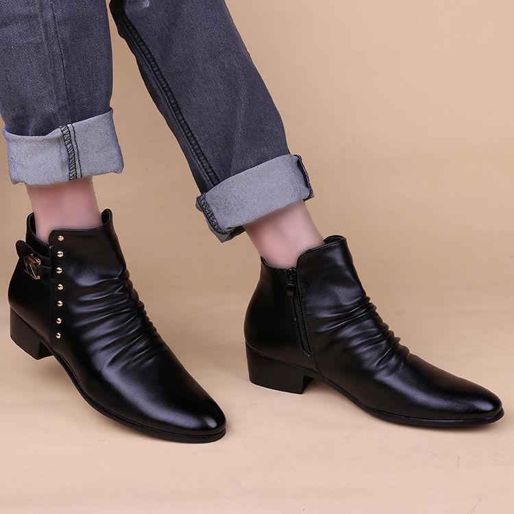 Men's Martin Boots Pointed Toe Leather Boots British Style Ankle Boots Men's Boots High Top Shoes