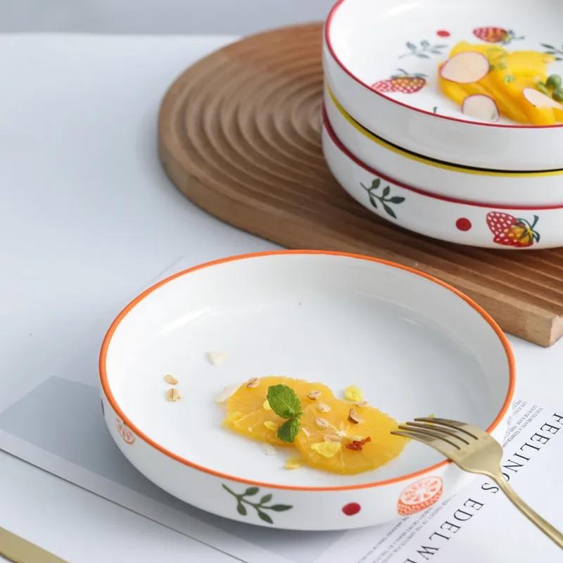 Hand-painted Deep Dish Soup Plate Underglaze Ceramic Rice Plate Household Fruit Salad Plate Simple Japanese Style