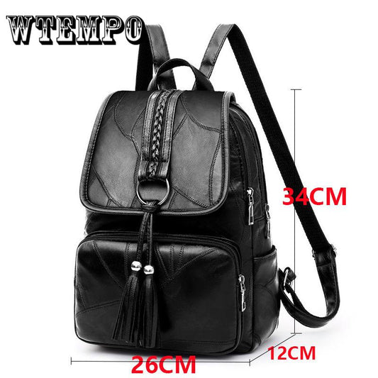 Backpacks Leather Female Women Backpack First Layer Cowhide School Bags Black Hardware