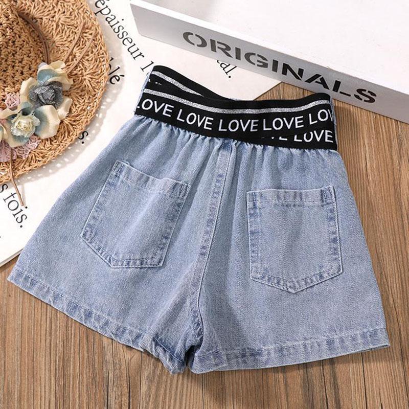 2PCS Children Clothing Set Spring Summer Girls Suits High Waist Denim Shorts Printing Letter Middle Sleeve Tops Clothing Set