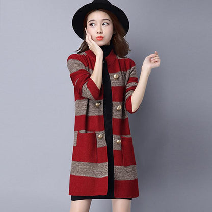 Wild Jacket Coat Knitted Cardigan Sweater Women's Mid-length Loose Sweater Coat Thickened