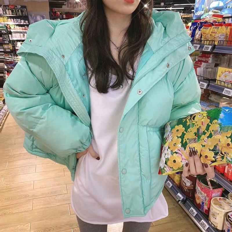 Women's Winter Korean Style Loose Quilted Jacket Women's Warm Stand-collar Down Jacket Solid Color Mid-length Down Jacket Quilted Jacket