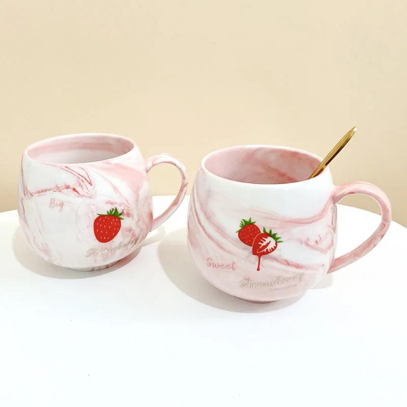 Creative Cartoon Ceramic Cup Female Student Dormitory Water Cup Cute Strawberry Mug Home Milk Breakfast Cup Spoon