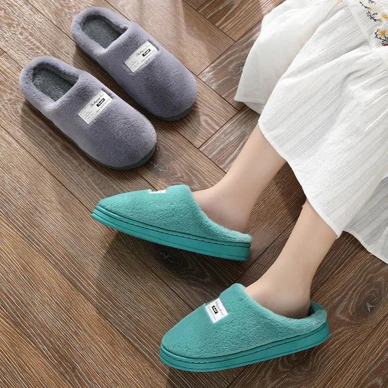 Autumn and Winter Pure Cotton Slippers Indoor Non-slip Soft-soled Shoes Warm Simple Plush Cotton Shoes