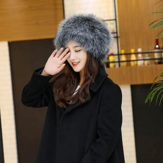 Faux Fox Fur Round Flat Top Faux Fur Hat Thick Autumn and Winter Fur Russian Mongolian Hat Warm Tail Hat