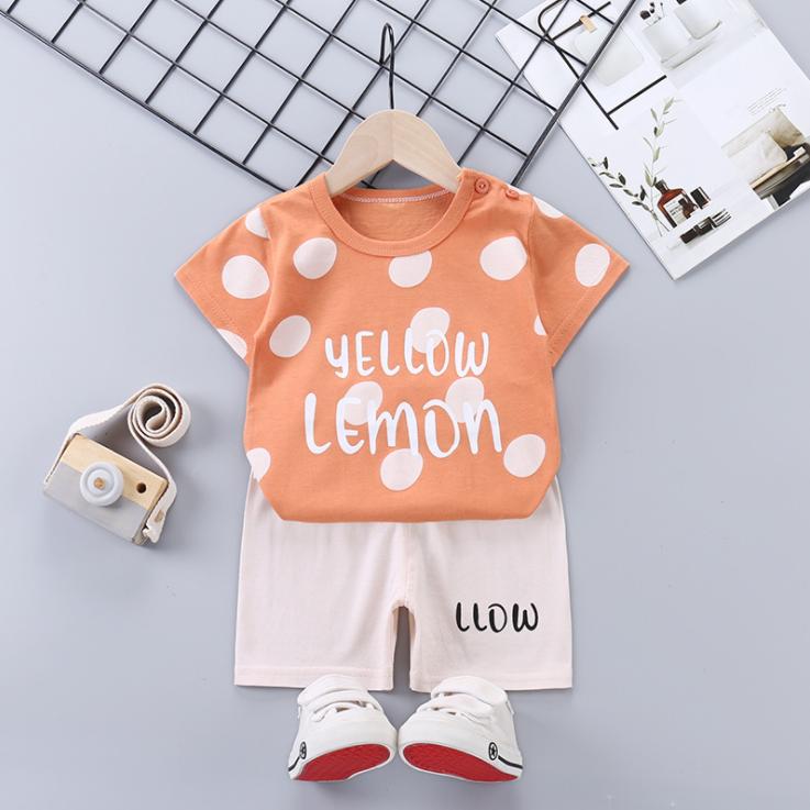 Children's Short Sleeve Suit Korean Style Boys and Girls Set Printing T-shirt + Shorts Two Piece Set