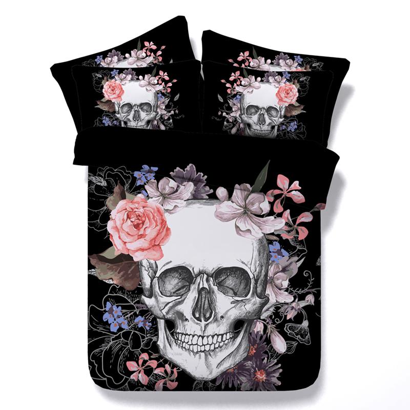 3D Bedding Sets Fresh Flowers Bedclothes Skull Head Bedding Three-piece Home Textile Duvet Cover