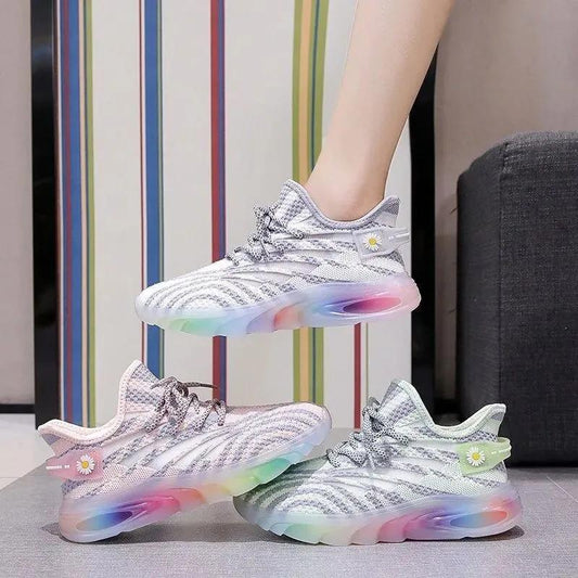 Women's Coconut Shoes Sports Rainbow Jelly Bottom Breathable Spring and Summer Flying Woven Shoes Light Running Student Youth Casual Shoes