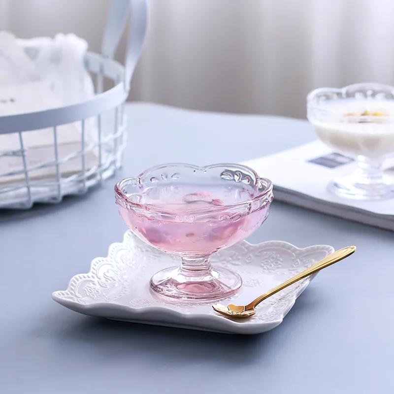 Japanese-style Cherry Blossom Glass Ice Cream Cup Dessert Cup Bird's Nest Creative Ice Cream Cup Cold Drink Cup Love Water Cup