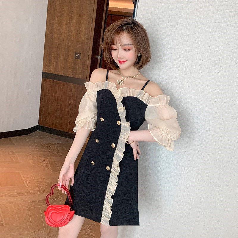 Female Vintage High Waist Holiday Backless Dress Elegant Slim Evening Club Dress Irregular Double Breasted Party Dress