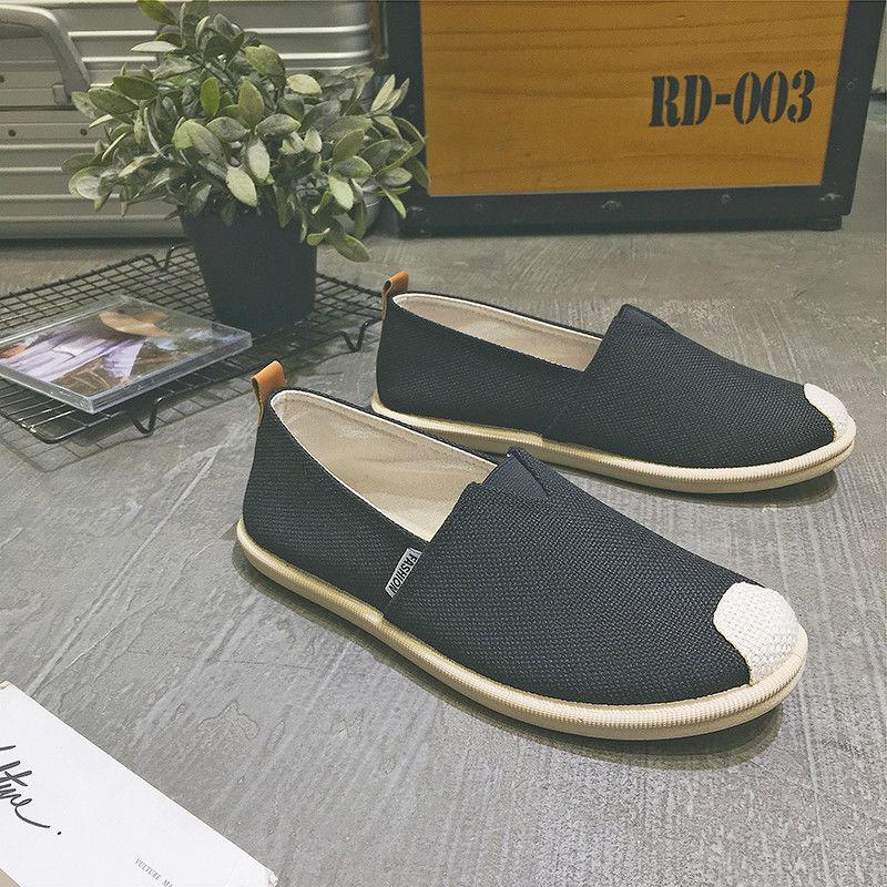 Spring Summer Linen Canvas Shoes Male Lazy One Pedal All-match Casual Peas Shoes Breathable Lightweight Cloth Shoes