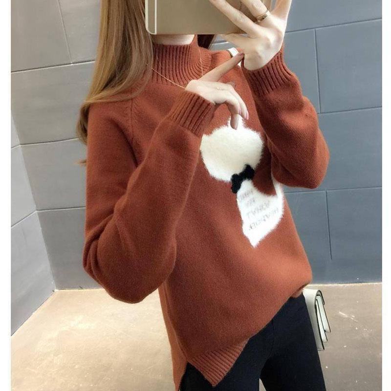 Autumn and Winter Thick Sweater Fashion Loose Knit Top Half High Collar Youth Female Jacket