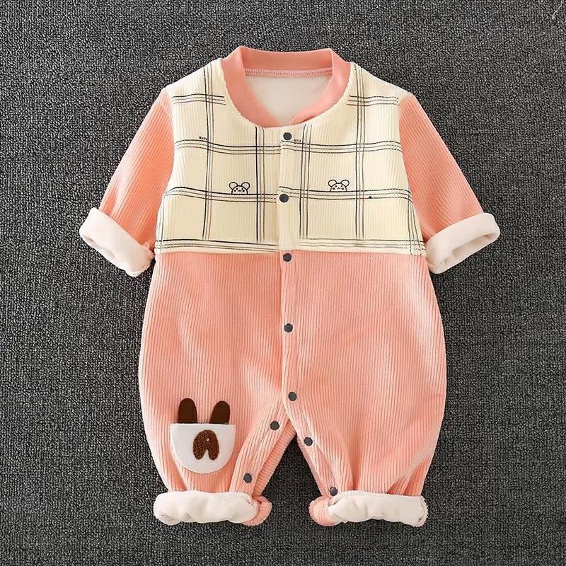 BABY BODYSUIT Autumn and Winter Style Plush Thickened Boys and Girls Baby Cute Ha Clothes Newborn Warm Clothes Outdoor Climbing Clothes