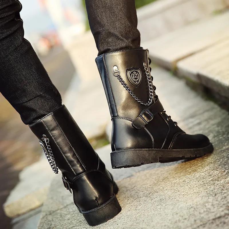 Korean Style Trendy Men's Boots Autumn and Winter Men's High Boots Casual Martin Boots Youth British High-top Leather Boots