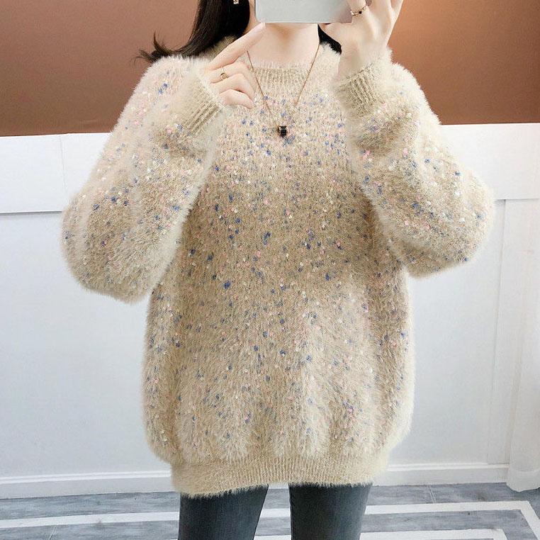 Women's Autumn Sweaters Round Collar Long Sleeve Casual Sweaters Large Size Loose Colorful Versatile Sweaters