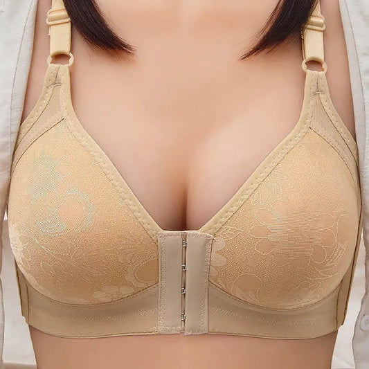 Ladies Front Buckle Bra Large Size Thin Section Breathable No Steel Rings Gather Adjustable Receiving Side Breast Sexy Bra