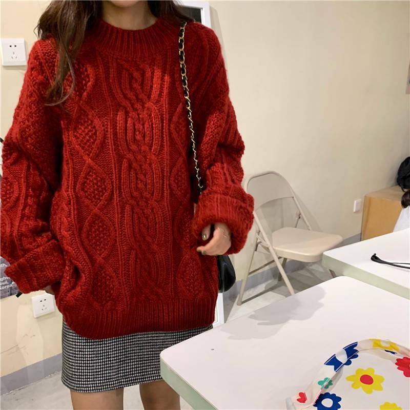 Pofulove  Loose Twist Sweater  Autumn Winter   College Style Pullover Sweater Coat Korean ins