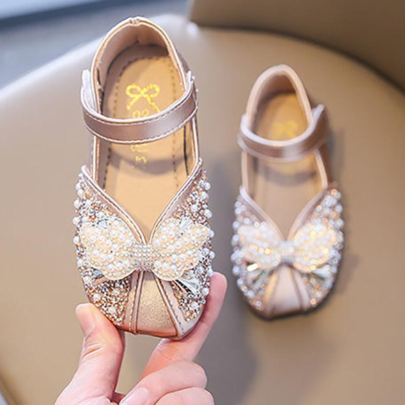 Spring Rhinestone Girls Leather Shoes Little Girls Dress Crystal Catwalk Show Princess Children's Shoes