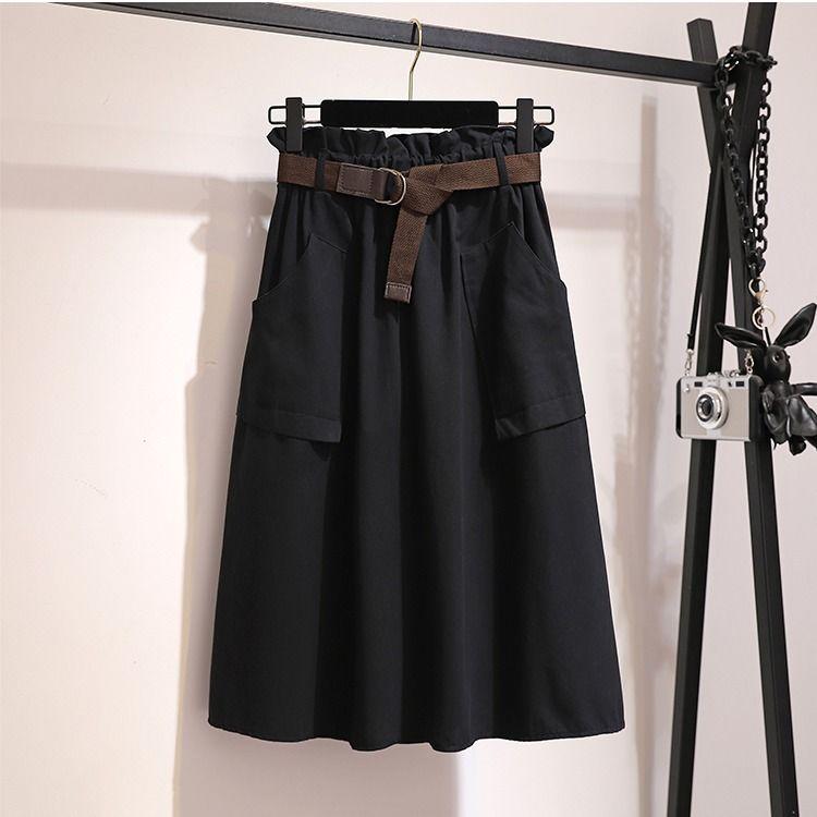 Women's Spring and Summer Skirts Mid-length Knee-length Elegant Button High-waisted Skirt Pleated School Skirt