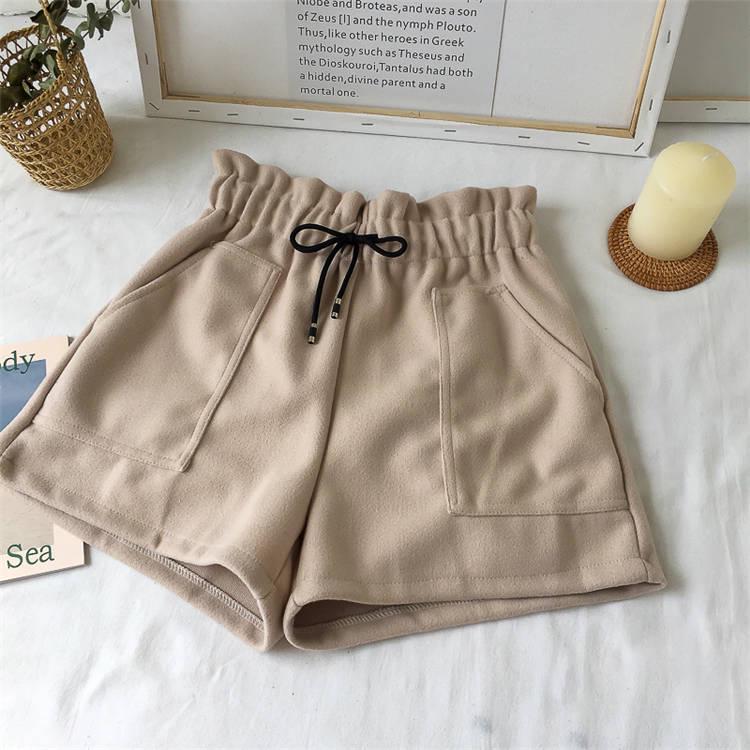 Large Size Wide-Leg Woolen Shorts Women's Elastic Head High-waisted Thick Short-length Pants