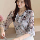 Women's Summer Short Sleeve Chiffon Shirt Printed Loose Large Size Shirt Top