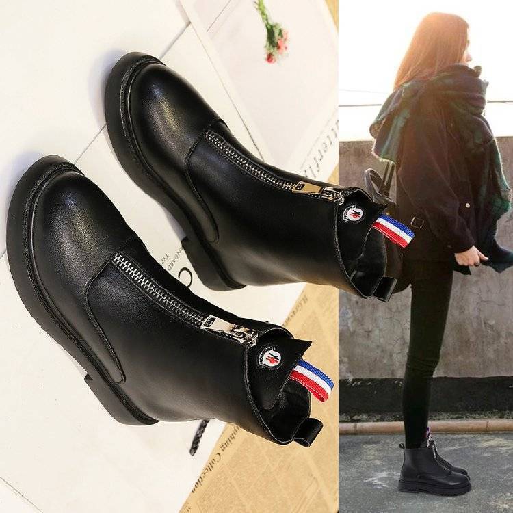 Chelsea Boots Women Platform Shoes Autumn Pu Leather Ankle Boots Slip-On Ladies Short Boots black