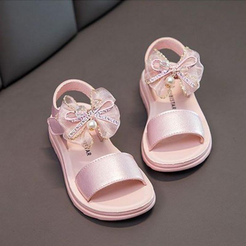 Girls Sandals Summer Bowknot Open Toe Breathable Princess Shoes Korean Children's Soft Bottom Non-slip